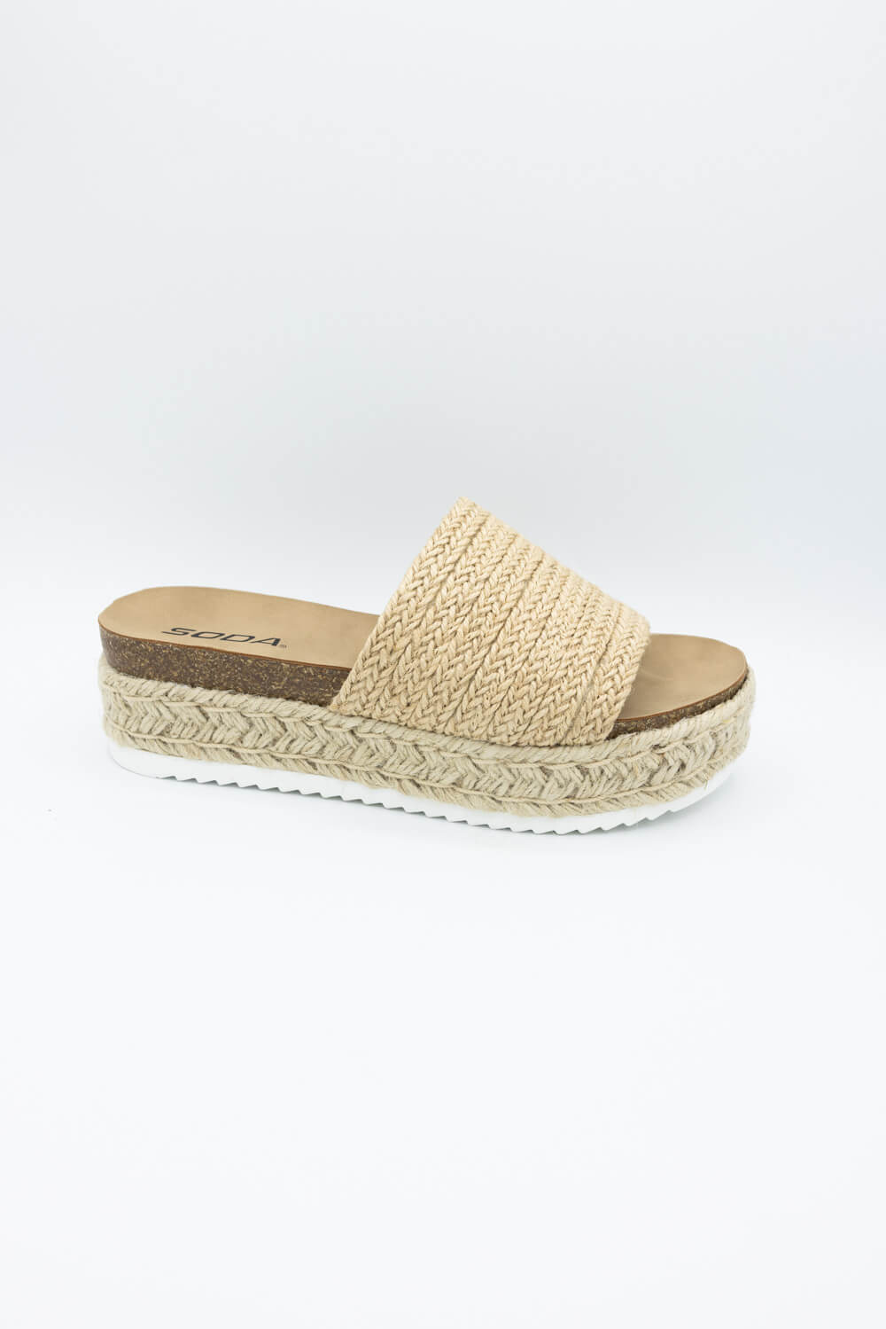 Soda Process Raffia Platform Sandals for Women in Beige