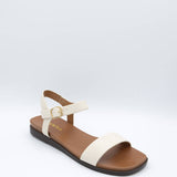 Soda Riddle Band Square Toe Sandals for Women in Beige