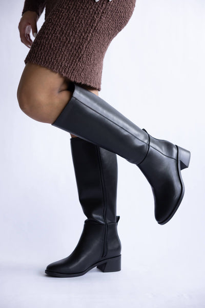 ladies tall black dress boots Soda Vintage for Women in Leather boots