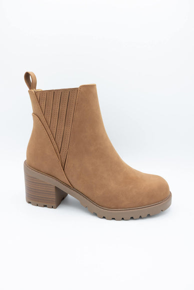 Soda Wisely Lug Booties for Women in Cognac