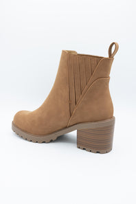 Soda Wisely Lug Booties for Women in Cognac