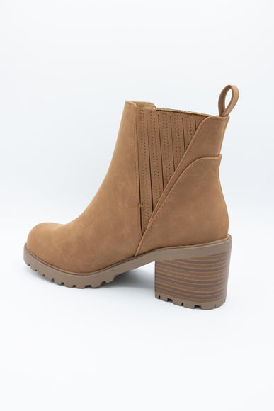 Soda Wisely Lug Booties for Women in Cognac
