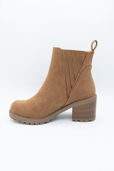 Soda Wisely Lug Booties for Women in Cognac