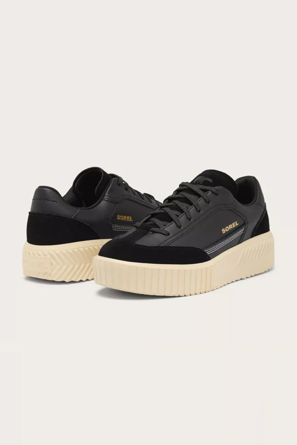 Sorel Out N About Ave T-Toe Sneakers for Women in Black, Honey White.