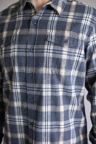 Plaid Flannel Shirt for Men in Washed Denim
