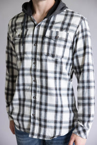 Hooded Plaid Flannel for Men in Ivory Black