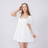 Square Neck Puff Short Sleeve Dress for Women in White