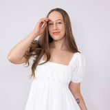 Square Neck Puff Short Sleeve Dress for Women in White