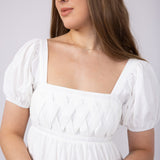 Square Neck Puff Short Sleeve Dress for Women in White