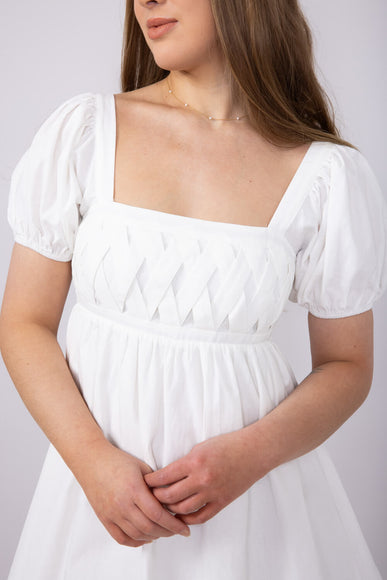Square Neck Puff Short Sleeve Dress for Women in White