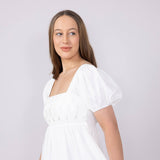 Square Neck Puff Short Sleeve Dress for Women in White