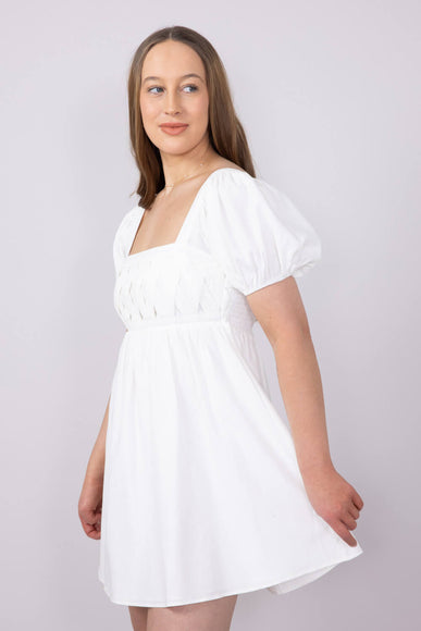 Square Neck Puff Short Sleeve Dress for Women in White