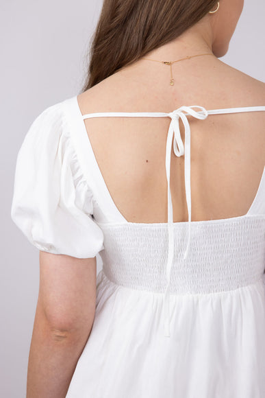 Square Neck Puff Short Sleeve Dress for Women in White