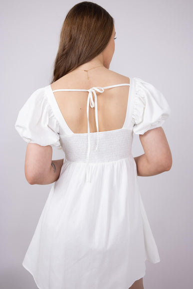 Square Neck Puff Short Sleeve Dress for Women in White