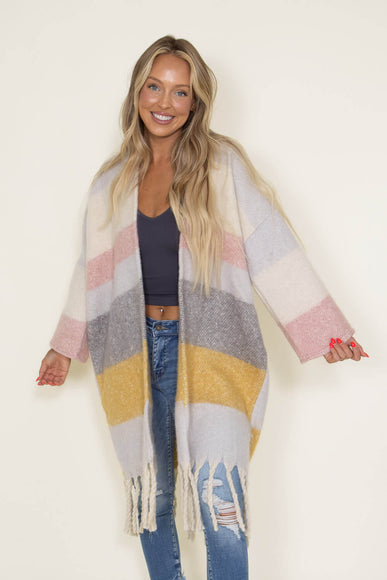Stripe Long Cardigan for Women in Multi Mustard 