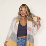 Stripe Long Cardigan for Women in Multi Mustard 