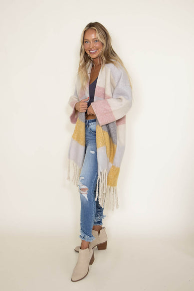 Stripe Long Cardigan for Women in Multi Mustard 