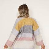 Stripe Long Cardigan for Women in Multi Mustard 