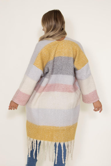 Stripe Long Cardigan for Women in Multi Mustard 