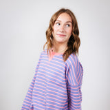 Striped Relaxed French Terry Sweatshirt for Women in Purple/Pink