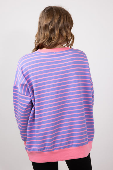 Stripe French Terry Relaxed Fit Sweatshirt for Women in Purple Pink 
