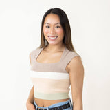 Stripe Knit Color Block Top for Women in Taupe Multi