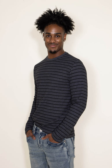 Stripe Thermal Crew Long Sleeve Shirt for Men in Grey