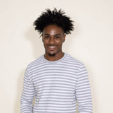 Stripe Thermal Crew Long Sleeve Shirt for Men in White/Grey