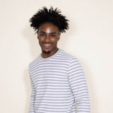 Stripe Thermal Crew Long Sleeve Shirt for Men in White/Grey