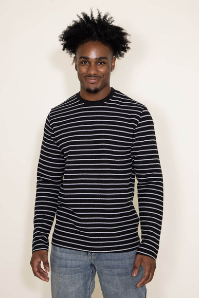 Stripe Thermal Crew Long Sleeve Shirt for Men in Grey/Black