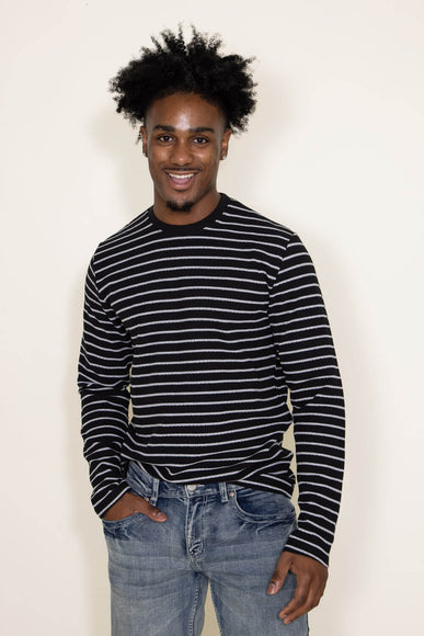 Stripe Thermal Crew Long Sleeve Shirt for Men in Grey/Black