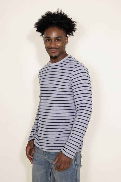 Stripe Thermal Crew Long Sleeve Shirt for Men in Grey/Blue