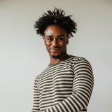Stripe Thermal Crew Long Sleeve Shirt for Men in Ivory/Green