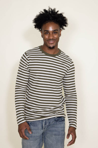Stripe Thermal Crew Long Sleeve Shirt for Men in Ivory/Green