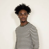 Stripe Thermal Crew Long Sleeve Shirt for Men in Ivory/Green