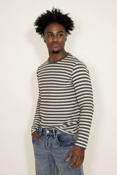 Stripe Thermal Crew Long Sleeve Shirt for Men in Ivory/Green