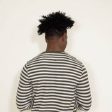 Stripe Thermal Crew Long Sleeve Shirt for Men in Ivory/Green