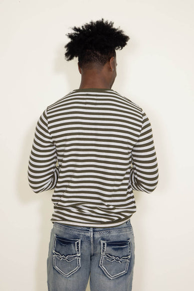 Stripe Thermal Crew Long Sleeve Shirt for Men in Ivory/Green