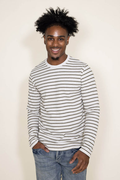 Stripe Thermal Crew Long Sleeve Shirt for Men in Ivory/Green