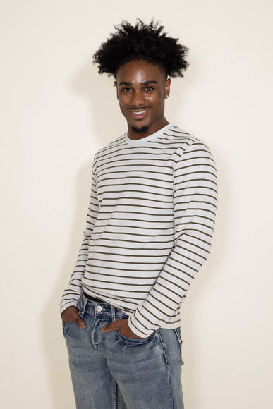 Stripe Thermal Crew Long Sleeve Shirt for Men in Ivory/Green