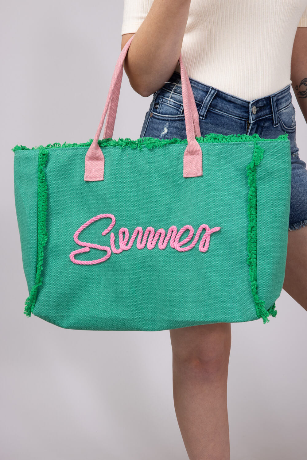 Summer Rope Canvas Tote Bag in Green