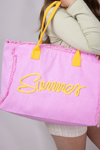Summer Rope Canvas Tote Bag in Pink