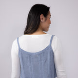 Tank & Long Sleeve Shirt Set for Women in White/Blue