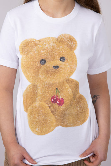 Teddy Bear Cherry Graphic T-Shirt for Women in White