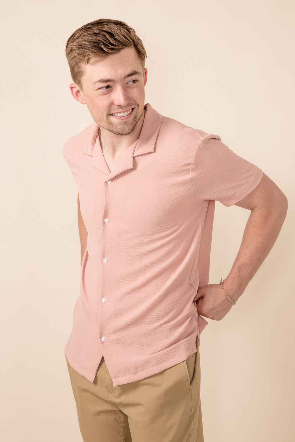 Textured Button Up Shirt for Men in Mauve