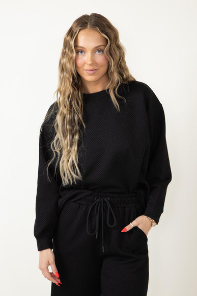 Textured Crew Sweatshirt for Women in Black