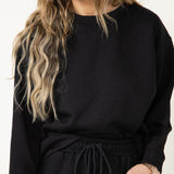 Textured Crew Sweatshirt for Women in Black