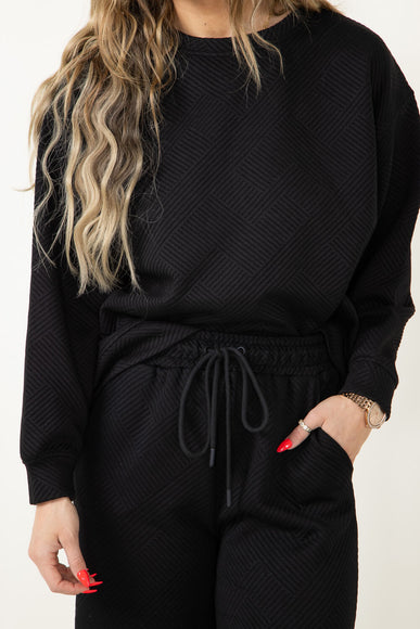 Textured Crew Sweatshirt for Women in Black