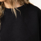 Textured Crew Sweatshirt for Women in Black