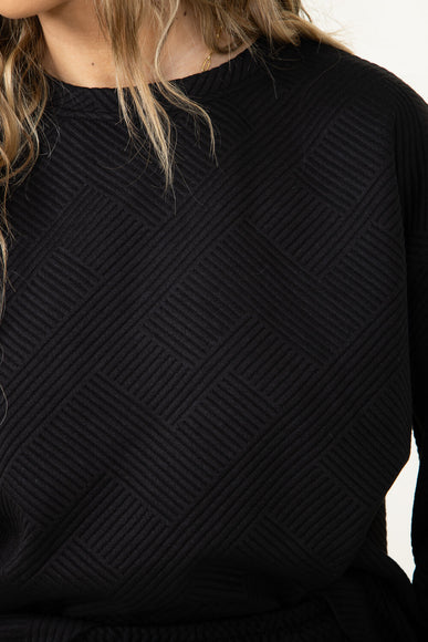 Textured Crew Sweatshirt for Women in Black